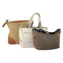 PRADA Shoulder Bag Canvas Nylon Leather 3 Set Brown White Auth bs34891-1