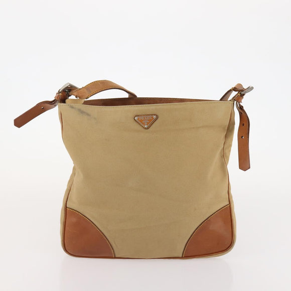 PRADA Shoulder Bag Canvas Nylon Leather 3 Set Brown White Auth bs34891