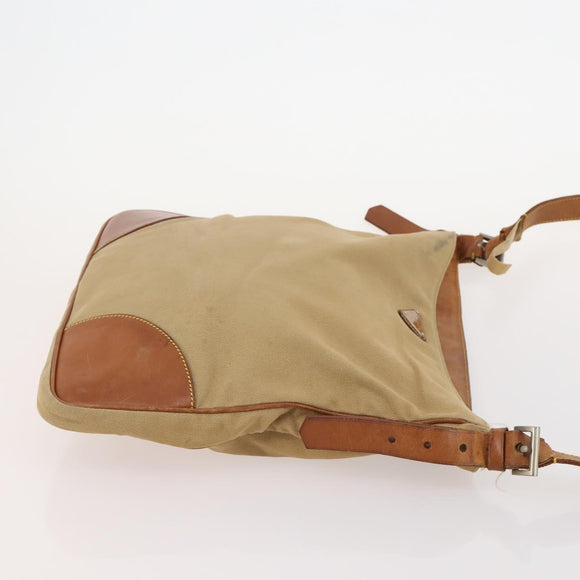 PRADA Shoulder Bag Canvas Nylon Leather 3 Set Brown White Auth bs34891