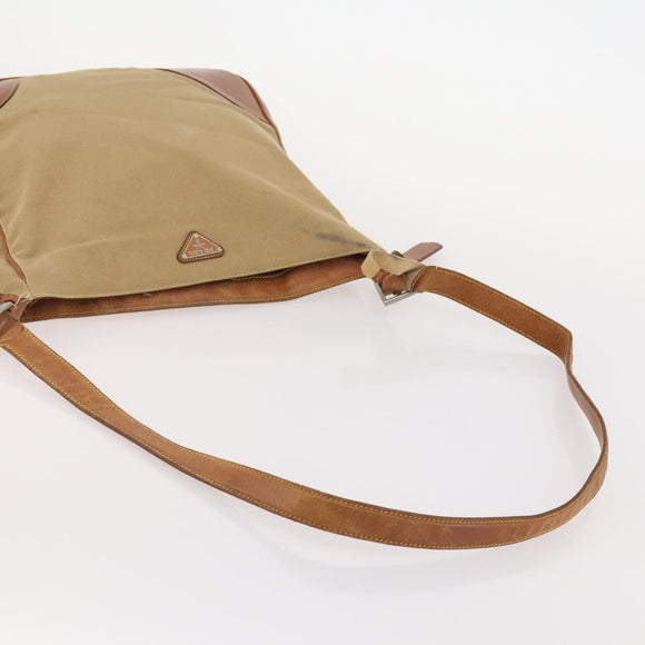 PRADA Shoulder Bag Canvas Nylon Leather 3 Set Brown White Auth bs34891