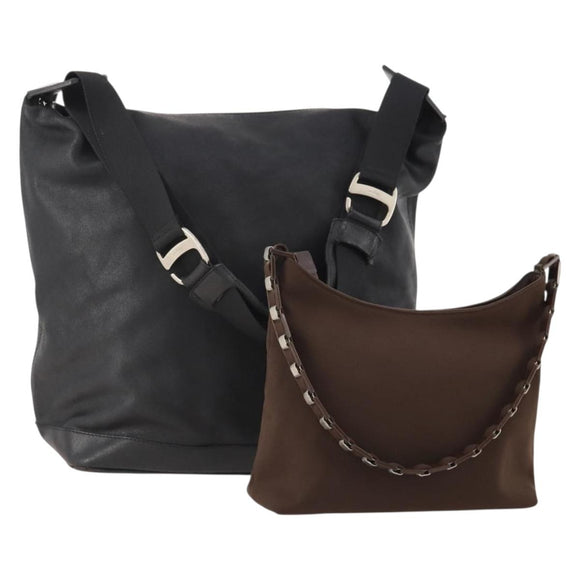 Salvatore Ferragamo Vala Bag Nylon Leather 2 Set Black Brown Auth bs34892