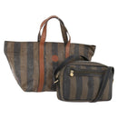 FENDI Pecan Canvas Shoulder Bag PVC 2 Set Black Brown Auth bs34895-1