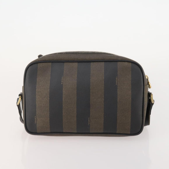 FENDI Pecan Canvas Shoulder Bag PVC 2 Set Black Brown Auth bs34895
