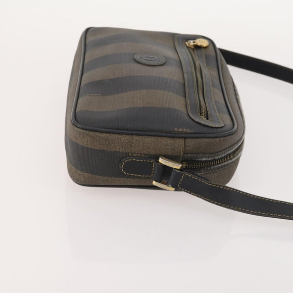 FENDI Pecan Canvas Shoulder Bag PVC 2 Set Black Brown Auth bs34895