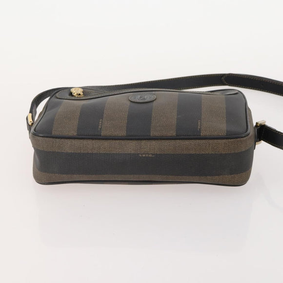 FENDI Pecan Canvas Shoulder Bag PVC 2 Set Black Brown Auth bs34895