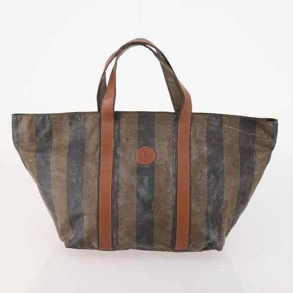 FENDI Pecan Canvas Shoulder Bag PVC 2 Set Black Brown Auth bs34895