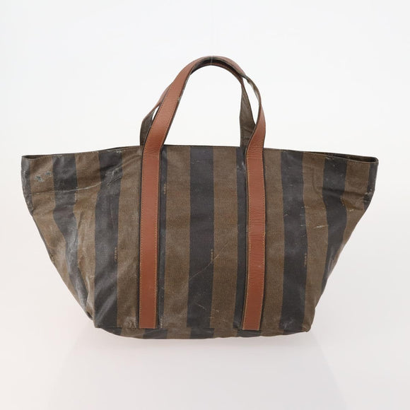 FENDI Pecan Canvas Shoulder Bag PVC 2 Set Black Brown Auth bs34895