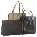 GUCCI GG Canvas GG Supreme Tote Bag Leather PVC 3 Set Black Beige Auth bs34896-1