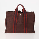 HERMES Fourre Tout Hand Bag Canvas 4 Set Bordeaux White pink Auth bs34897-2