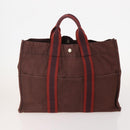 HERMES Fourre Tout Hand Bag Canvas 4 Set Bordeaux White pink Auth bs34897-3