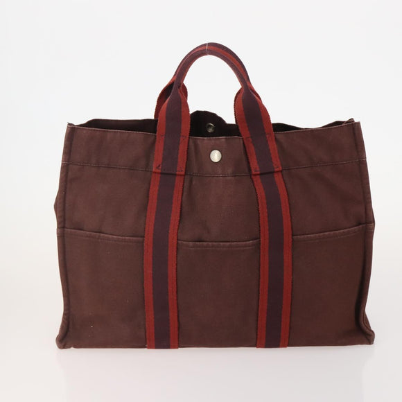 HERMES Fourre Tout Hand Bag Canvas 4 Set Bordeaux White pink Auth bs34897