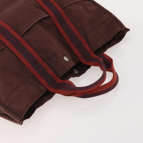 HERMES Fourre Tout Hand Bag Canvas 4 Set Bordeaux White pink Auth bs34897