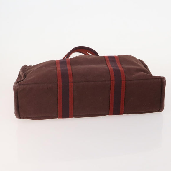 HERMES Fourre Tout Hand Bag Canvas 4 Set Bordeaux White pink Auth bs34897