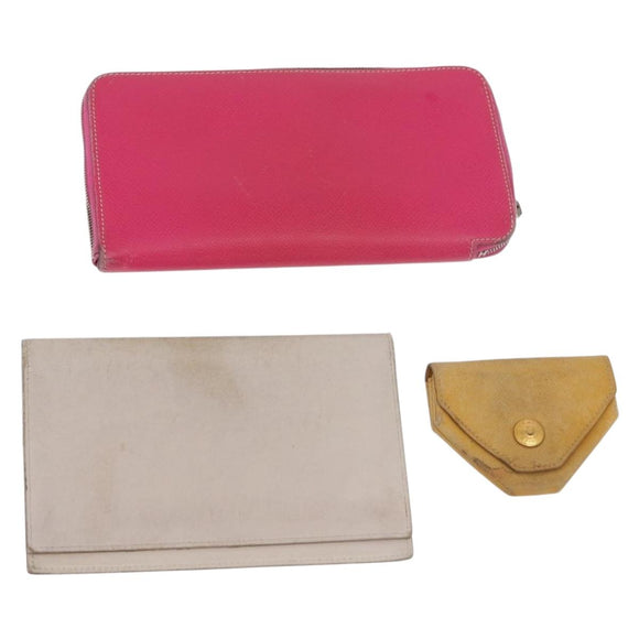 HERMES Geldbörse Leder 3er Set Pink Rot beige Auth bs34898