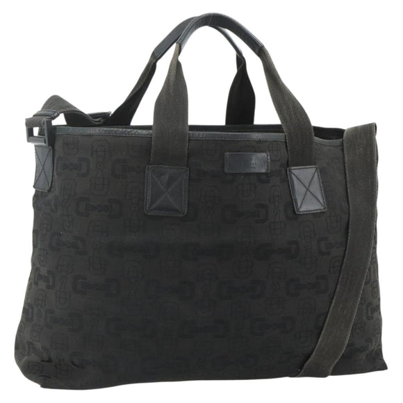 GUCCI Tote Bag Canvas 2way Black Silver 240058 Auth bs34902