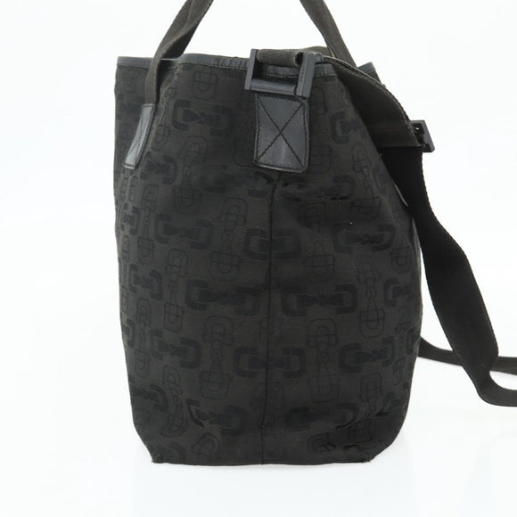 GUCCI Tote Bag Canvas 2way Black Silver 240058 Auth bs34902