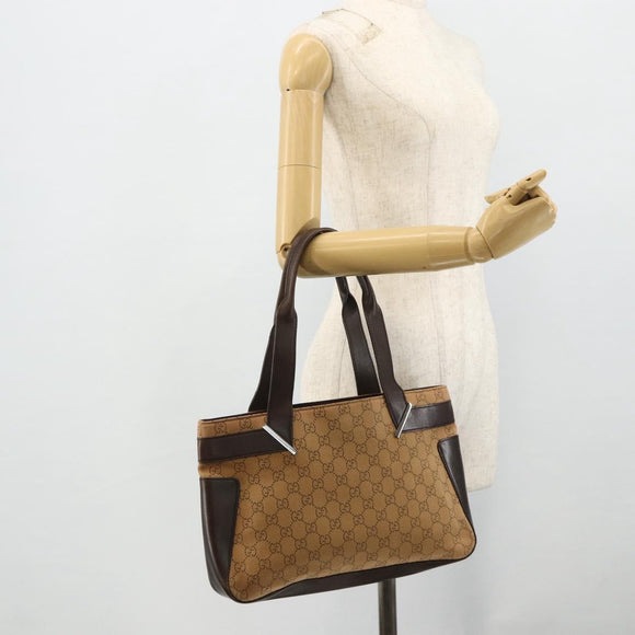 GUCCI GG Canvas Tote Bag Beige Silver 73983 Auth bs34904