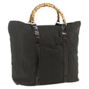 GUCCI Bamboo Tote Bag Nylon Khaki Silver 002 2058 0412 5 Auth bs34905-1