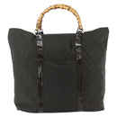 GUCCI Bamboo Tote Bag Nylon Khaki Silver 002 2058 0412 5 Auth bs34905-2