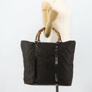 GUCCI Bamboo Tote Bag Nylon Khaki Silver 002 2058 0412 5 Auth bs34905-22