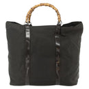 GUCCI Bamboo Tote Bag Nylon Khaki Silver 002 2058 0412 5 Auth bs34905-3