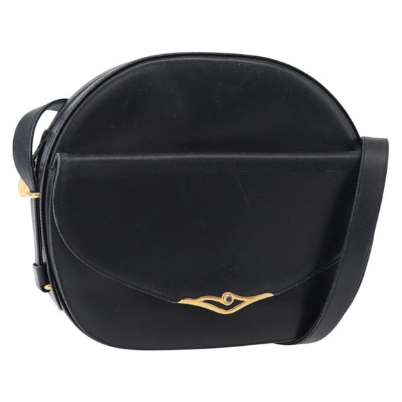 CARTIER Shoulder Bag Leather Navy Gold Auth bs34907