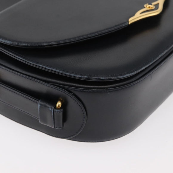CARTIER Shoulder Bag Leather Navy Gold Auth bs34907