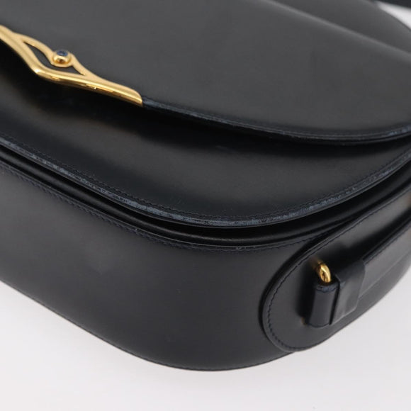 CARTIER Shoulder Bag Leather Navy Gold Auth bs34907