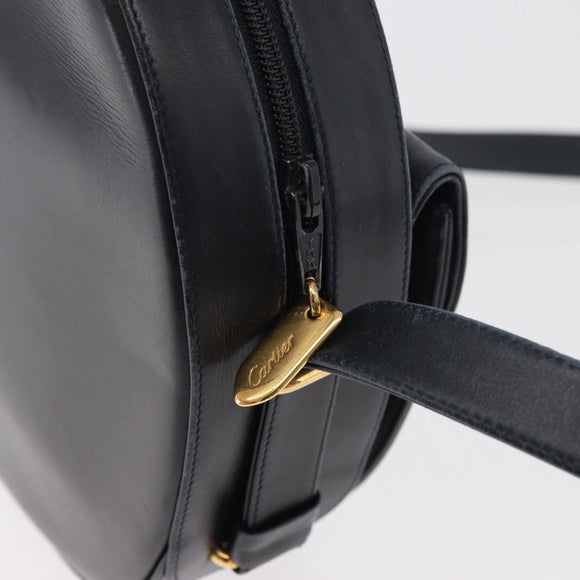 CARTIER Shoulder Bag Leather Navy Gold Auth bs34907