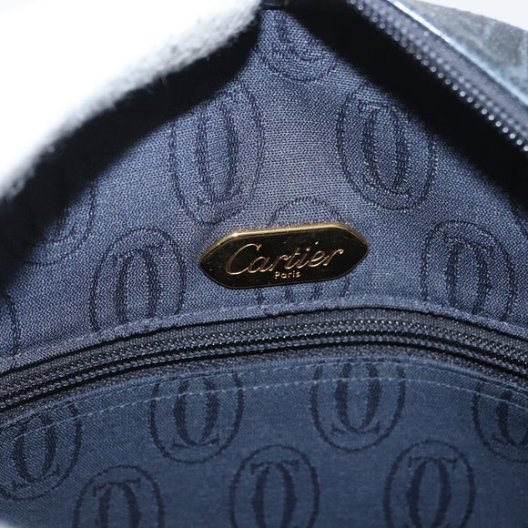 CARTIER Shoulder Bag Leather Navy Gold Auth bs34907