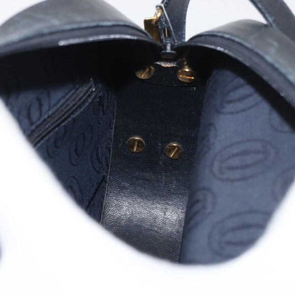 CARTIER Shoulder Bag Leather Navy Gold Auth bs34907