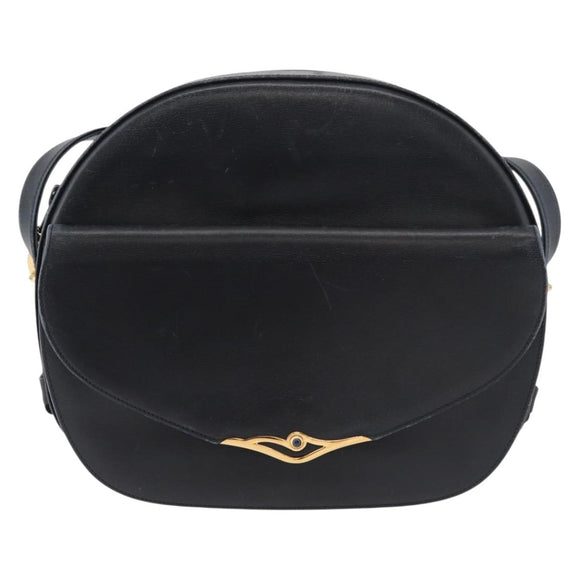 CARTIER Shoulder Bag Leather Navy Gold Auth bs34907