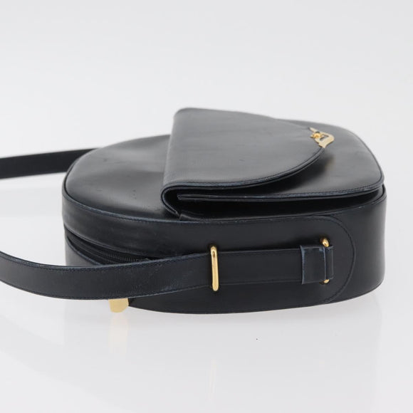 CARTIER Shoulder Bag Leather Navy Gold Auth bs34907