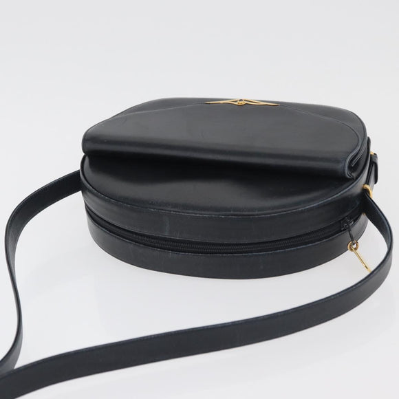 CARTIER Shoulder Bag Leather Navy Gold Auth bs34907