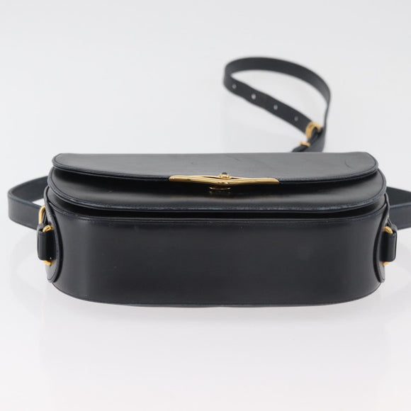 CARTIER Shoulder Bag Leather Navy Gold Auth bs34907