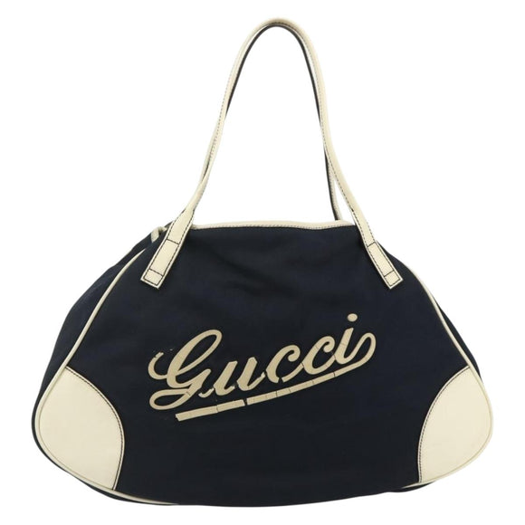 GUCCI Tote Bag Canvas Gold Navy 169949 Auth bs34912