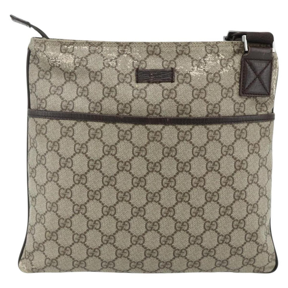 GUCCI GG Supreme Shoulder Bag PVC Beige Silver 141626 Auth bs34913