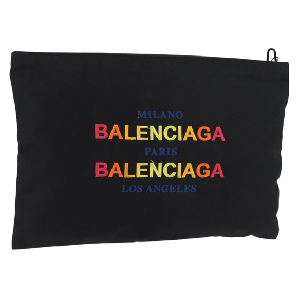 BALENCIAGA Clutch Bag Canvas Black Silver 459745 Auth bs34917A