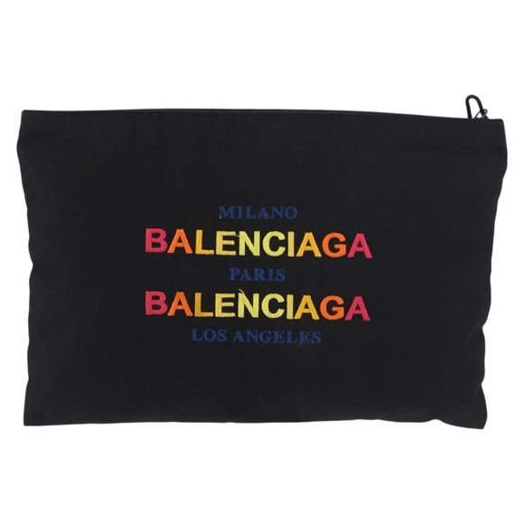 BALENCIAGA Clutch Bag Canvas Black Silver 459745 Auth bs34917A