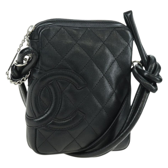 CHANEL Cambon Line Matelasse Shoulder Bag Leather Black Silver CC Auth bs34918M