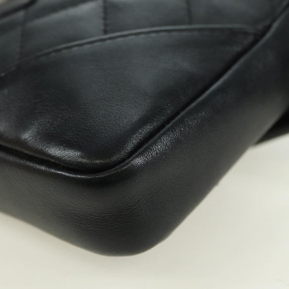 CHANEL Cambon Line Matelasse Shoulder Bag Leather Black Silver CC Auth bs34918M