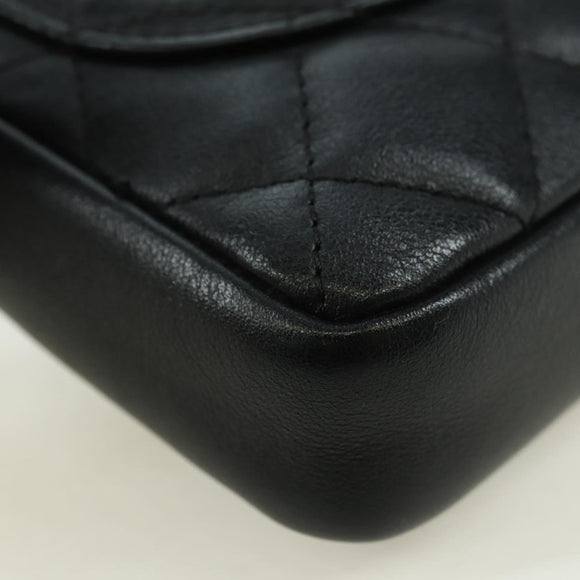 CHANEL Cambon Line Matelasse Shoulder Bag Leather Black Silver CC Auth bs34918M