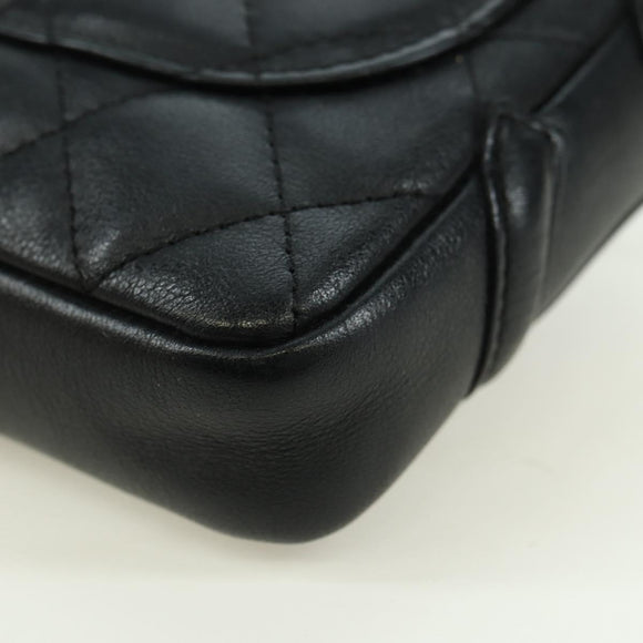 CHANEL Cambon Line Matelassé Umhängetasche Leder Schwarz Silberfarbene CC Auth bs34918M