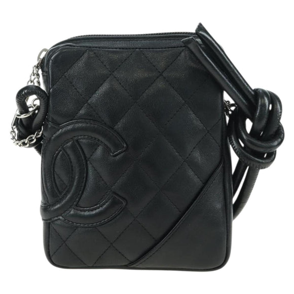 CHANEL Cambon Line Matelasse Shoulder Bag Leather Black Silver CC Auth bs34918M