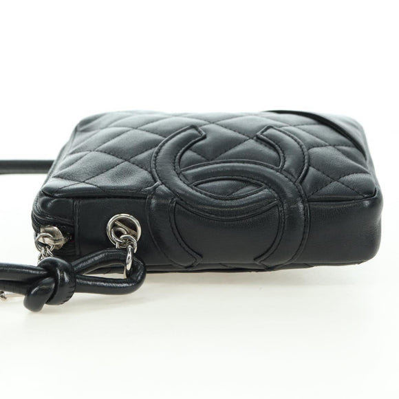 CHANEL Cambon Line Matelassé Umhängetasche Leder Schwarz Silberfarbene CC Auth bs34918M