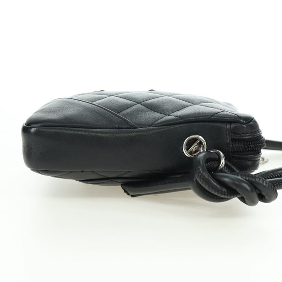 CHANEL Cambon Line Matelasse Shoulder Bag Leather Black Silver CC Auth bs34918M