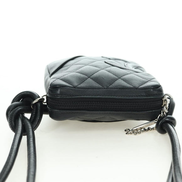 CHANEL Cambon Line Matelasse Shoulder Bag Leather Black Silver CC Auth bs34918M