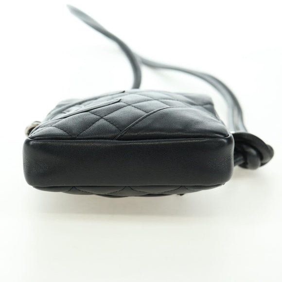 CHANEL Cambon Line Matelassé Umhängetasche Leder Schwarz Silberfarbene CC Auth bs34918M