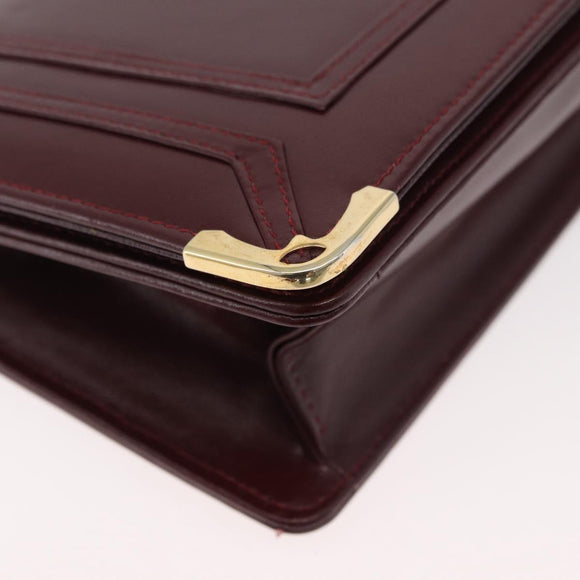 CARTIER Must Line Shoulder Bag Leather Bordeaux Gold Auth bs34921A