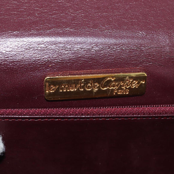 CARTIER Must Line Shoulder Bag Leather Bordeaux Gold Auth bs34921A